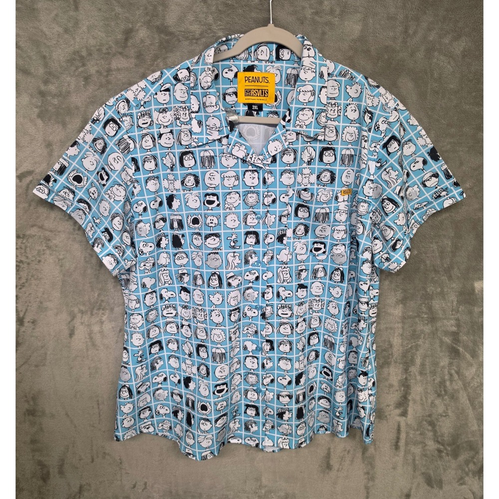 RSVLTS Peanuts All-Star Cast KUNUFLEX Shirt Blue Short Sleeve 2XL Womens Flaw